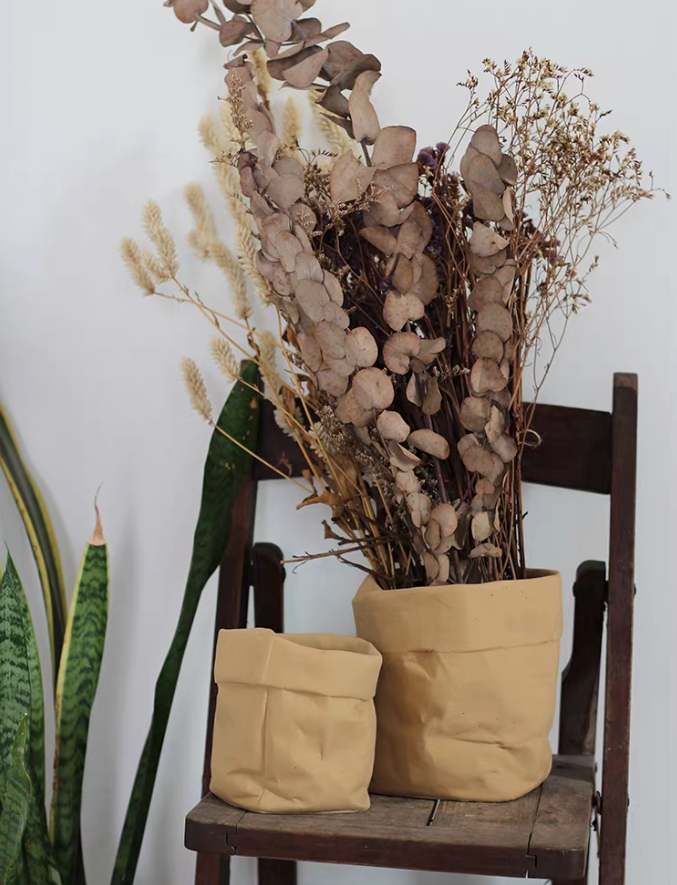 Paper Bag Ceramic Pot & Saucer Set